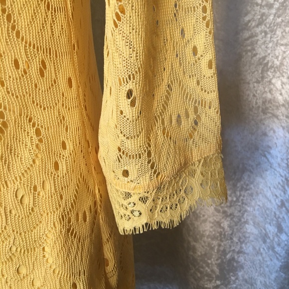 London Times Yellow Lace Dress lined three quarter sleeves Size 4 - Picture 6 of 11